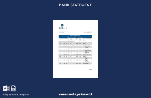 modello di estratto conto bancario Gabon BGFI in stile verificato, modello in fo